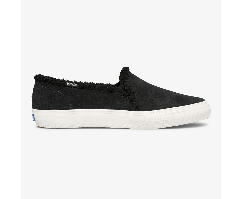 Slip Ons Keds Mujer Negras - Double Decker Suede Faux Shearling - 284-AFDXCI